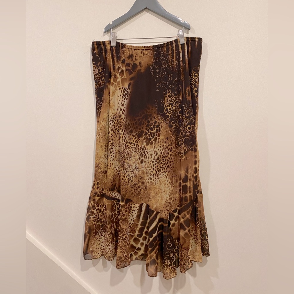 VINTAGE Traditions printed sheet layered midi ruffle hem skirt